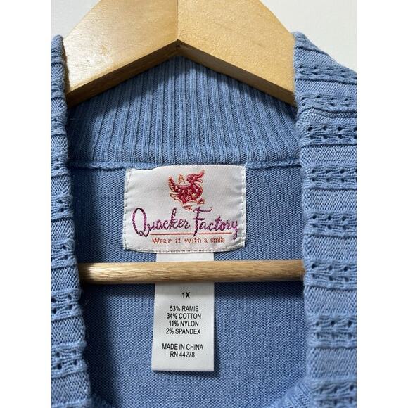 Quacker Factory Womens Santa Claus Beaded Christmas Sweater Size 1X Blue Holiday - Picture 6 of 7